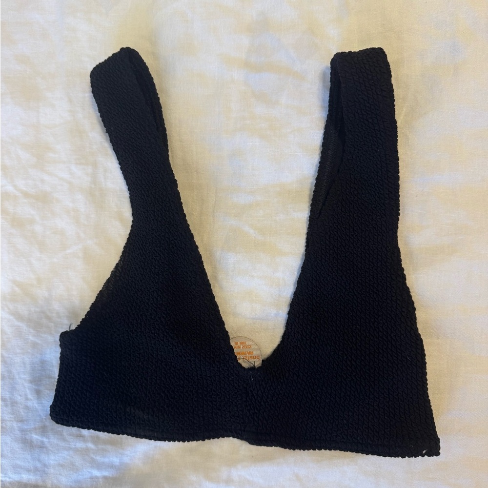 Black Knit V-Neck Swim top